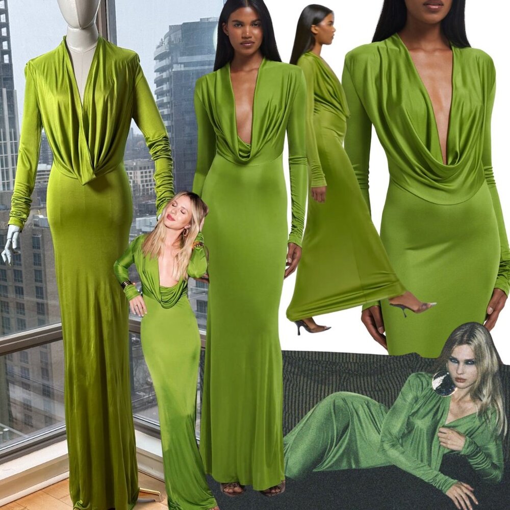 🆕 RAT & BOA 🧿 NWOT Octavia Long Sleeve Column Maxi Dress, Green - Sz M US 6